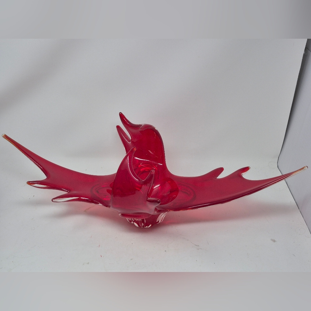 Vintage Red Stretched Glass Console Bowl